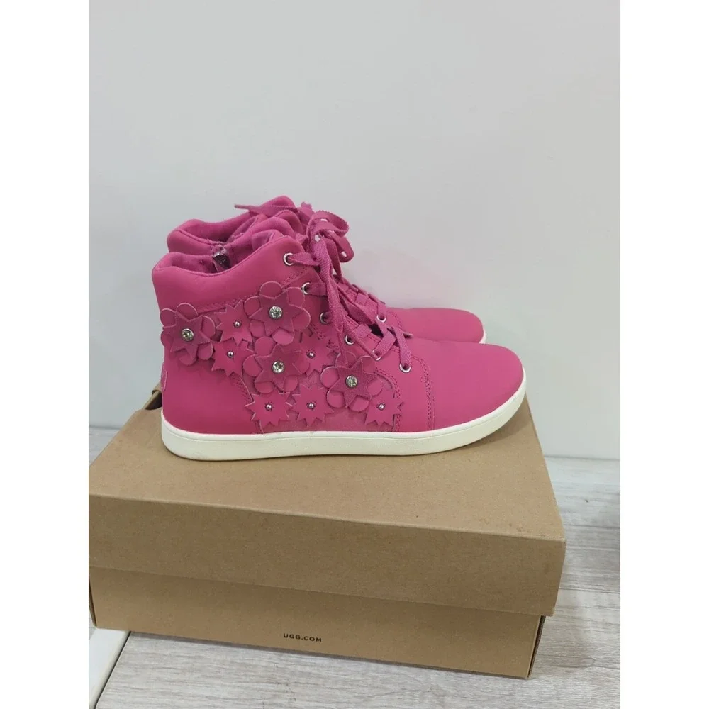 UGG Australia Girls Schyler Petal Pink Leather High Top Sneakers Size 5 1019804K